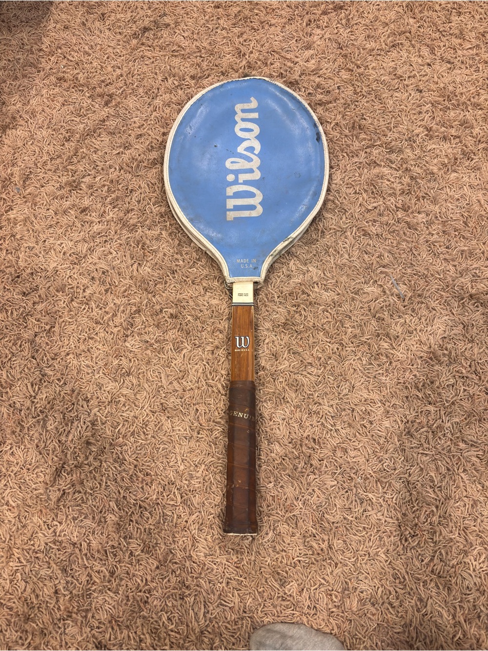 Wilson Blue Head Wooden Tennis Racket with Brown Grip
